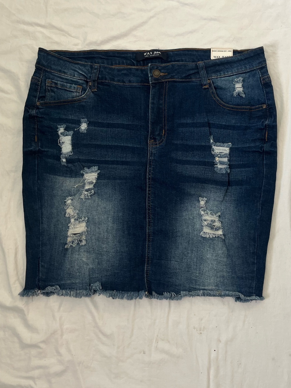 Wax Jean Dark Blue Distressed Asymmetrical Denim Skirt Size XL
